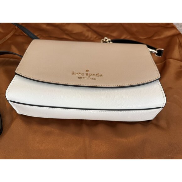 Kate Spade Carson Saffiano Leather Convertible Crossbody Warm Beige Black NWOT - Picture 10 of 16